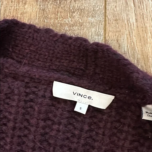 Vince Chunky Cardigan Sweater deep plum alpaca blend small - Picture 2 of 6
